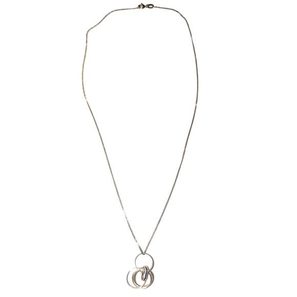 VTG 925 Sterling Silver Italy Circles 5 Ring Pendant 18 In. Curb Chain Necklace - Picture 1 of 5